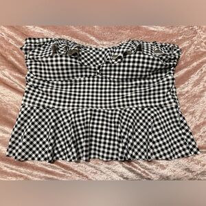 Torrid Black & White Gingham Peplum Midkini Top Size 2
